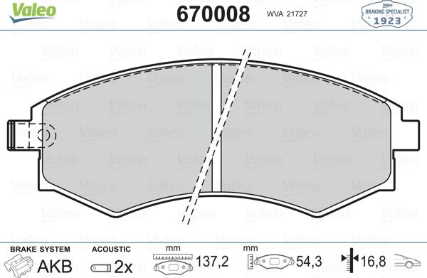 Valeo 670008 - Bremžu uzliku kompl., Disku bremzes ps1.lv