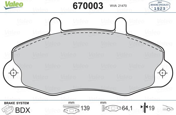 Valeo 670003 - Bremžu uzliku kompl., Disku bremzes ps1.lv