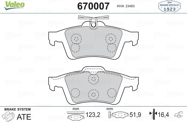 Valeo 670007 - Bremžu uzliku kompl., Disku bremzes ps1.lv