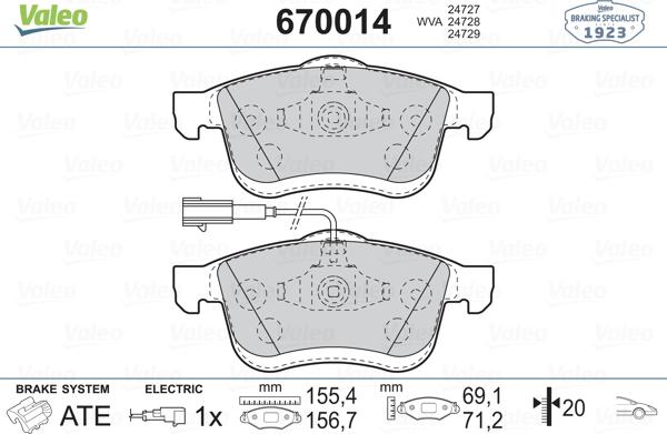 Valeo 670014 - Bremžu uzliku kompl., Disku bremzes ps1.lv