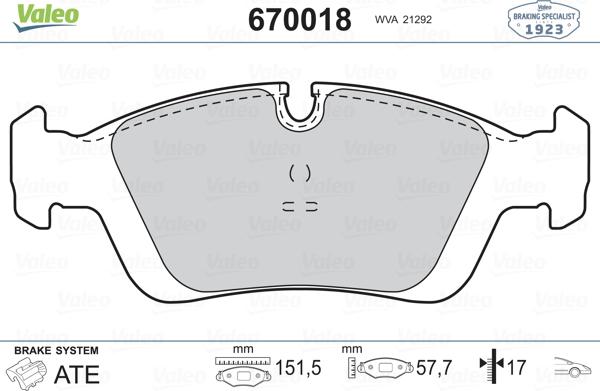 Valeo 670018 - Bremžu uzliku kompl., Disku bremzes ps1.lv