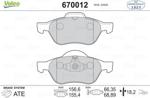 Valeo 670012 - Bremžu uzliku kompl., Disku bremzes ps1.lv