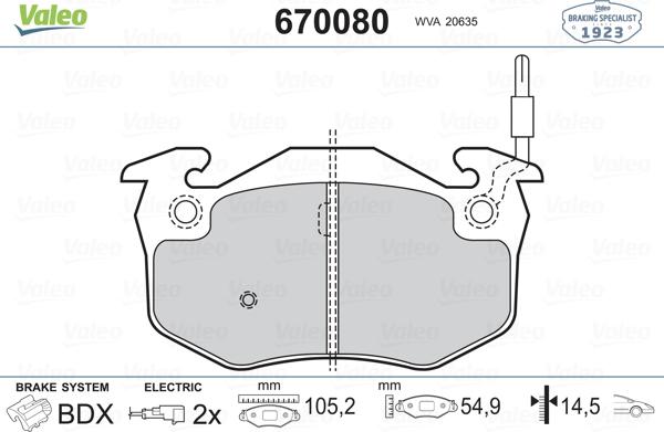 Valeo 670080 - Bremžu uzliku kompl., Disku bremzes ps1.lv