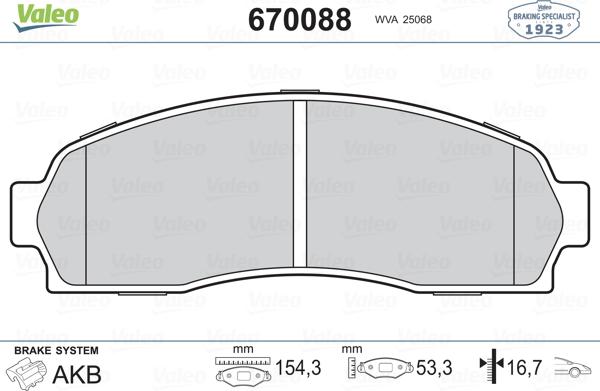 Valeo 670088 - Bremžu uzliku kompl., Disku bremzes ps1.lv