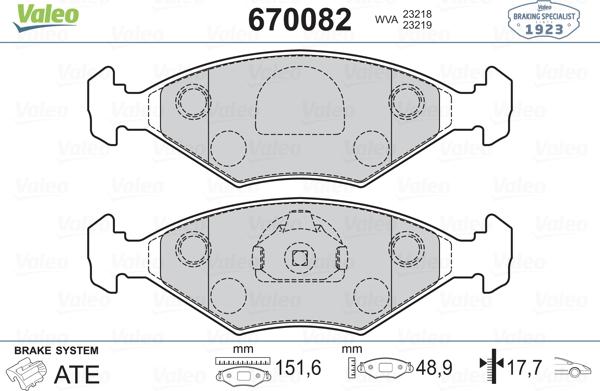 Valeo 670082 - Bremžu uzliku kompl., Disku bremzes ps1.lv