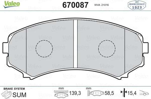 Valeo 670087 - Bremžu uzliku kompl., Disku bremzes ps1.lv