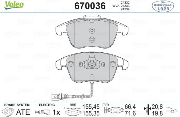 Valeo 670036 - Bremžu uzliku kompl., Disku bremzes ps1.lv