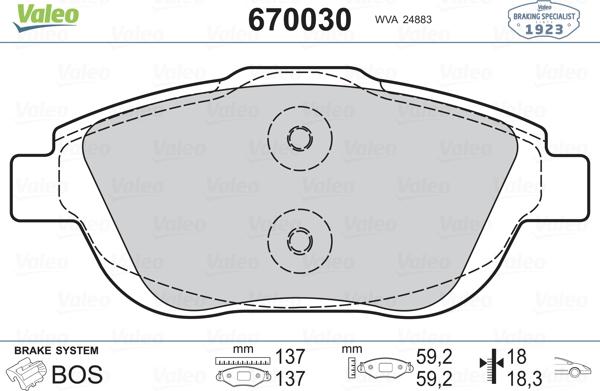 Valeo 670030 - Bremžu uzliku kompl., Disku bremzes ps1.lv