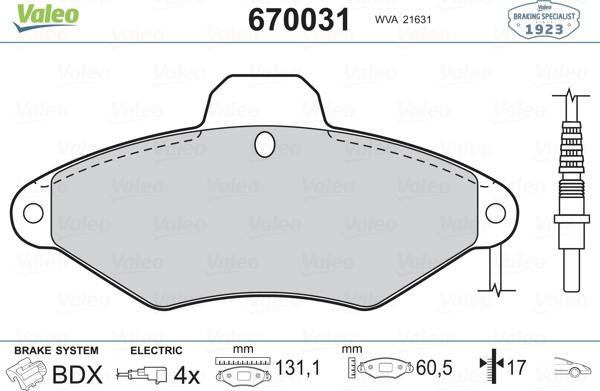 Valeo 670031 - Bremžu uzliku kompl., Disku bremzes ps1.lv