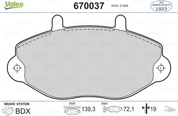 Valeo 670037 - Bremžu uzliku kompl., Disku bremzes ps1.lv