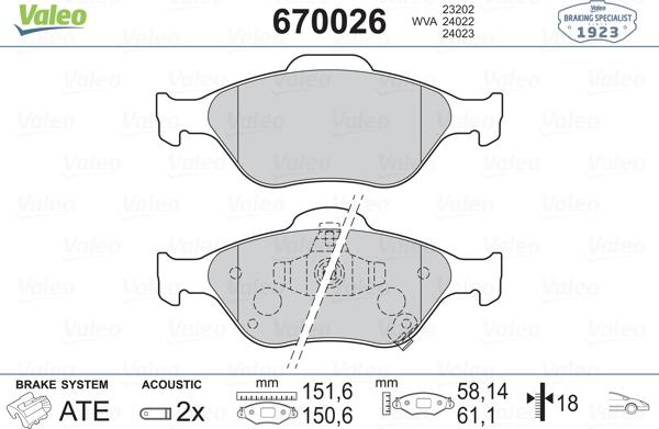 Valeo 670026 - Bremžu uzliku kompl., Disku bremzes ps1.lv