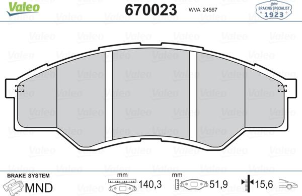 Valeo 670023 - Bremžu uzliku kompl., Disku bremzes ps1.lv