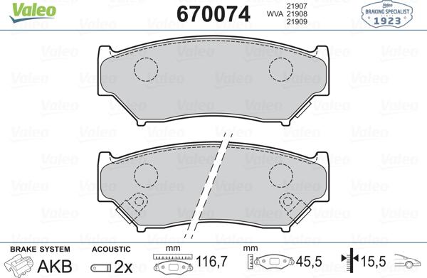 Valeo 670074 - Bremžu uzliku kompl., Disku bremzes ps1.lv