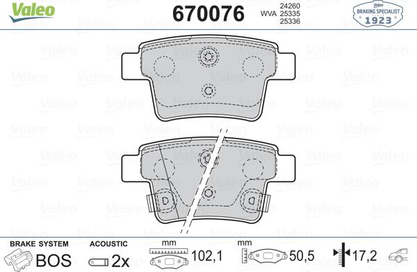 Valeo 670076 - Bremžu uzliku kompl., Disku bremzes ps1.lv