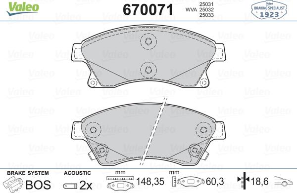 Valeo 670071 - Bremžu uzliku kompl., Disku bremzes ps1.lv