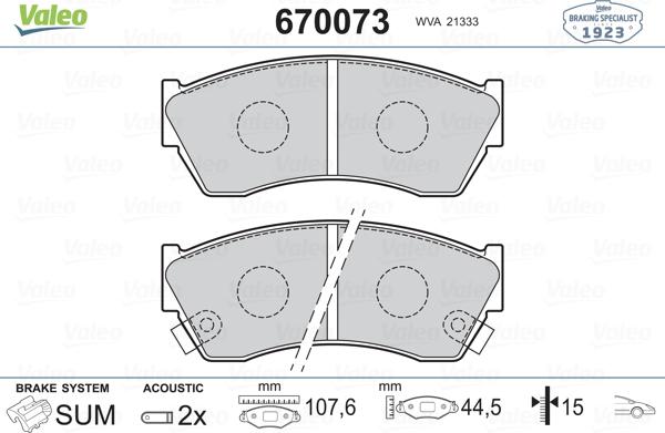 Valeo 670073 - Bremžu uzliku kompl., Disku bremzes ps1.lv