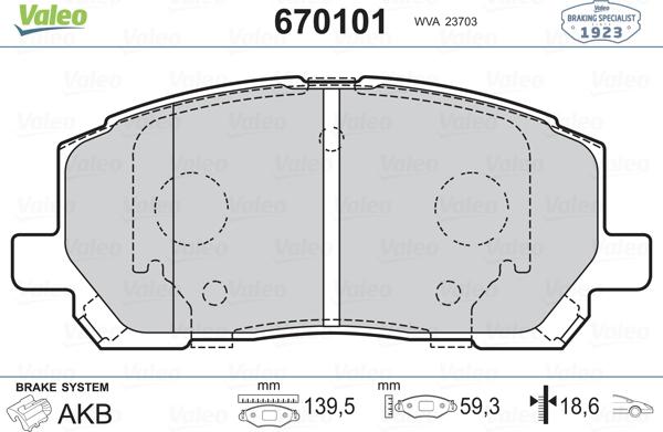 Valeo 670101 - Bremžu uzliku kompl., Disku bremzes ps1.lv