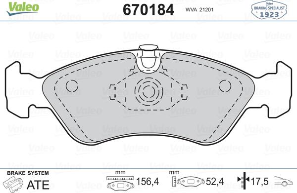 Valeo 670184 - Bremžu uzliku kompl., Disku bremzes ps1.lv