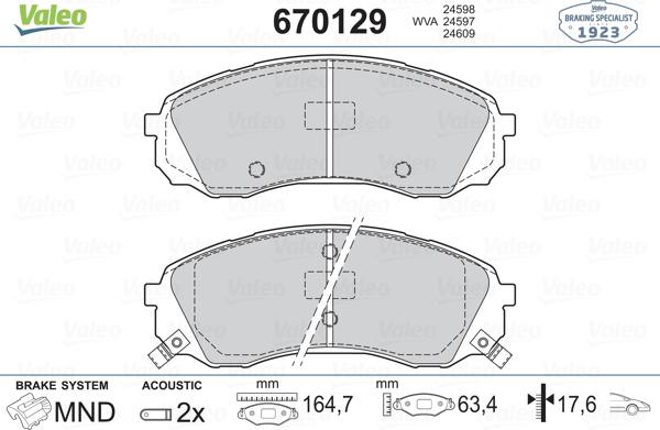 Valeo 670129 - Bremžu uzliku kompl., Disku bremzes ps1.lv