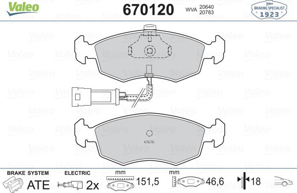 Valeo 670120 - Bremžu uzliku kompl., Disku bremzes ps1.lv