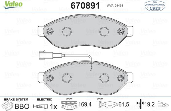 Valeo 670891 - Bremžu uzliku kompl., Disku bremzes ps1.lv