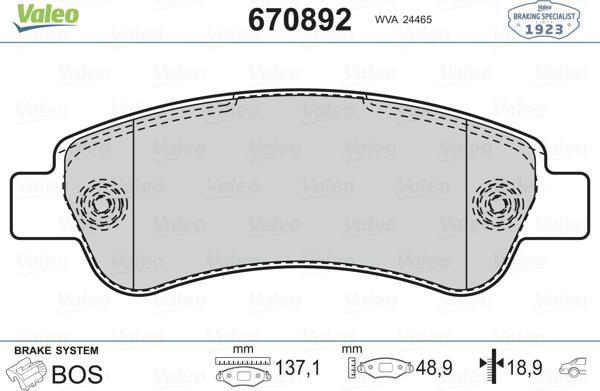 Valeo 670892 - Bremžu uzliku kompl., Disku bremzes ps1.lv