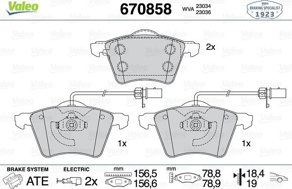 Valeo 670858 - Bremžu uzliku kompl., Disku bremzes ps1.lv