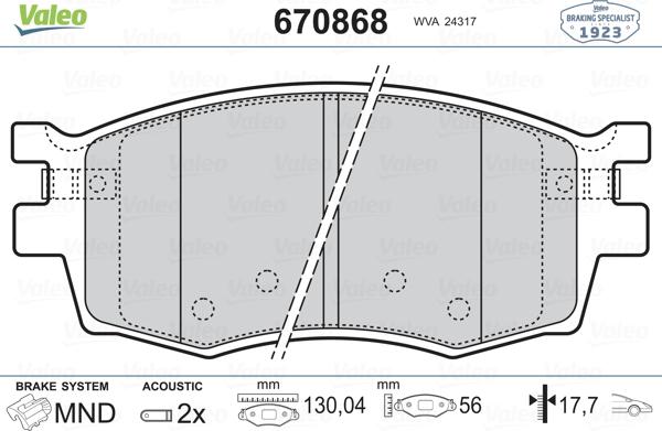 Valeo 670868 - Bremžu uzliku kompl., Disku bremzes ps1.lv