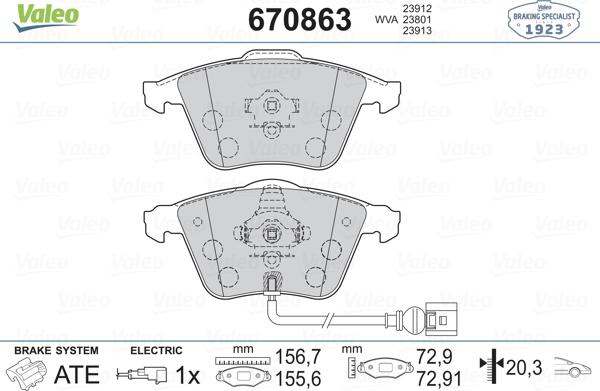 Valeo 670863 - Bremžu uzliku kompl., Disku bremzes ps1.lv