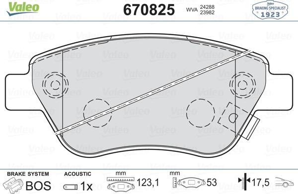 Valeo 670825 - Bremžu uzliku kompl., Disku bremzes ps1.lv