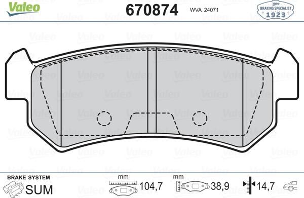 Valeo 670874 - Bremžu uzliku kompl., Disku bremzes ps1.lv