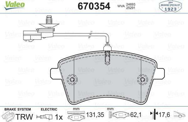 Valeo 670354 - Bremžu uzliku kompl., Disku bremzes ps1.lv