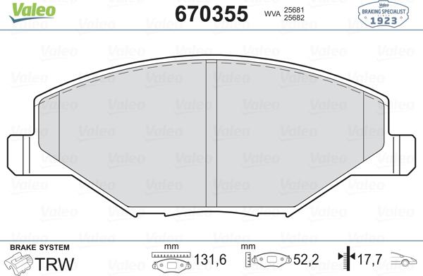 Valeo 670355 - Bremžu uzliku kompl., Disku bremzes ps1.lv