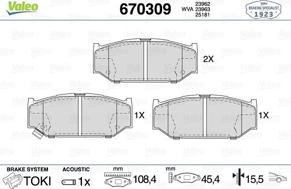 Valeo 670309 - Bremžu uzliku kompl., Disku bremzes ps1.lv