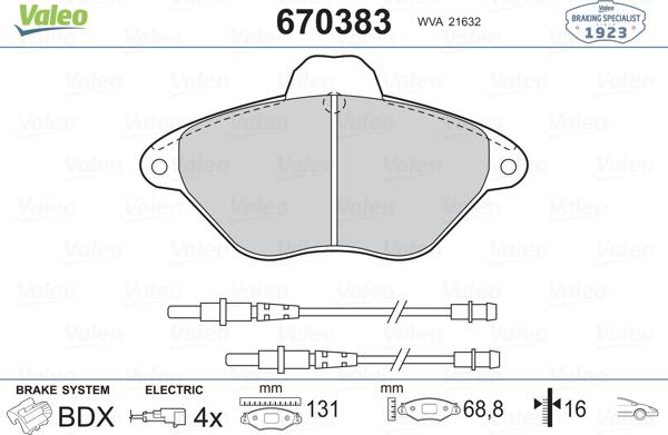 Valeo 670383 - Bremžu uzliku kompl., Disku bremzes ps1.lv