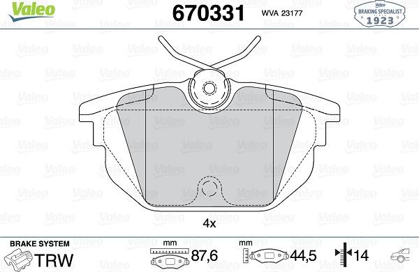 Valeo 670331 - Bremžu uzliku kompl., Disku bremzes ps1.lv