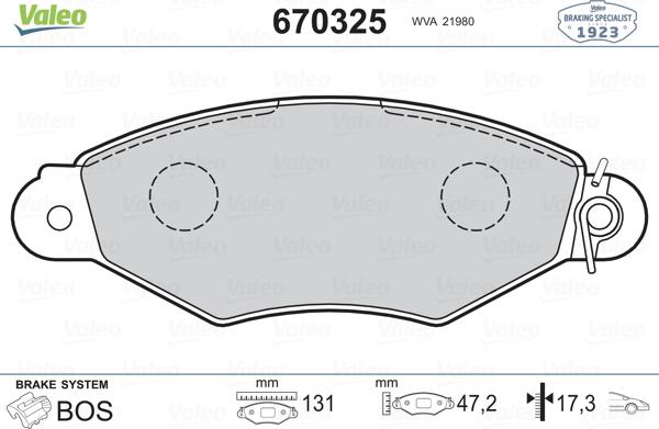 Valeo 670325 - Bremžu uzliku kompl., Disku bremzes ps1.lv