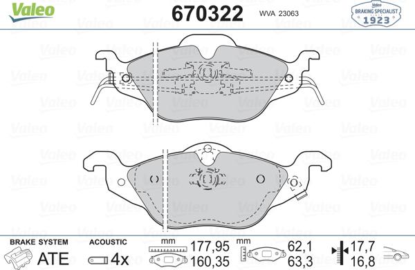 Valeo 670322 - Bremžu uzliku kompl., Disku bremzes ps1.lv