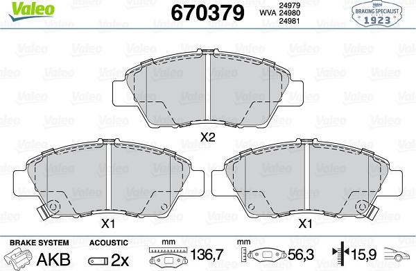 Valeo 670379 - Bremžu uzliku kompl., Disku bremzes ps1.lv