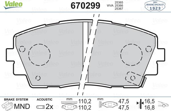 Valeo 670299 - Bremžu uzliku kompl., Disku bremzes ps1.lv