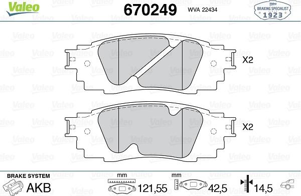 Valeo 670249 - Bremžu uzliku kompl., Disku bremzes ps1.lv