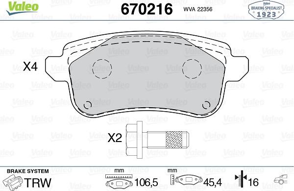 Valeo 670216 - Bremžu uzliku kompl., Disku bremzes ps1.lv