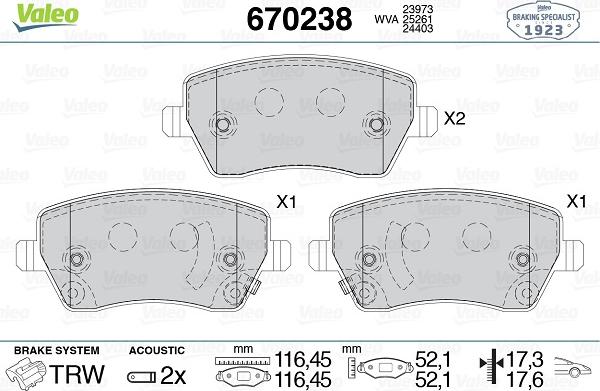 Valeo 670238 - Bremžu uzliku kompl., Disku bremzes ps1.lv