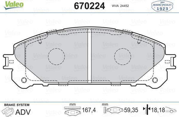 Valeo 670224 - Bremžu uzliku kompl., Disku bremzes ps1.lv