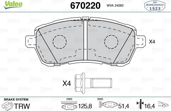 Valeo 670220 - Bremžu uzliku kompl., Disku bremzes ps1.lv