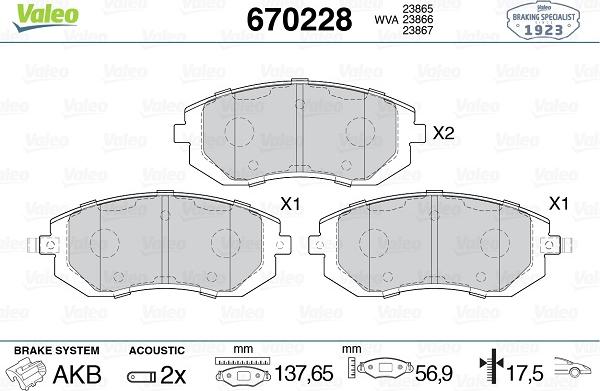 Valeo 670228 - Bremžu uzliku kompl., Disku bremzes ps1.lv