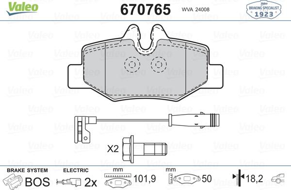 Valeo 670765 - Bremžu uzliku kompl., Disku bremzes ps1.lv