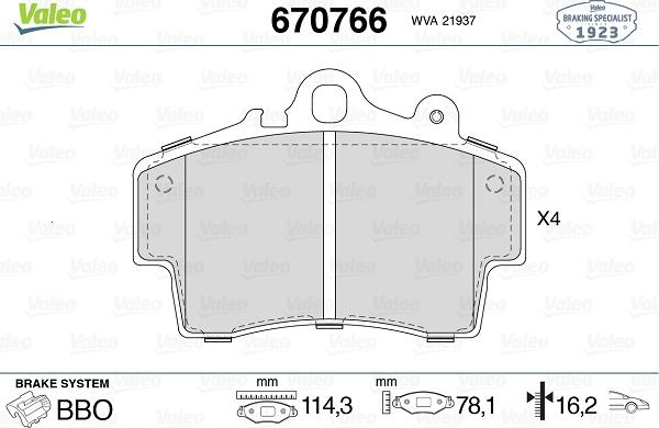 Valeo 670766 - Bremžu uzliku kompl., Disku bremzes ps1.lv