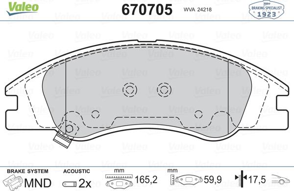 Valeo 670705 - Bremžu uzliku kompl., Disku bremzes ps1.lv