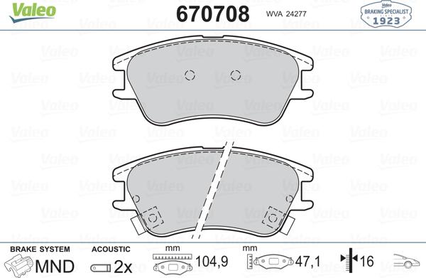 Valeo 670708 - Bremžu uzliku kompl., Disku bremzes ps1.lv